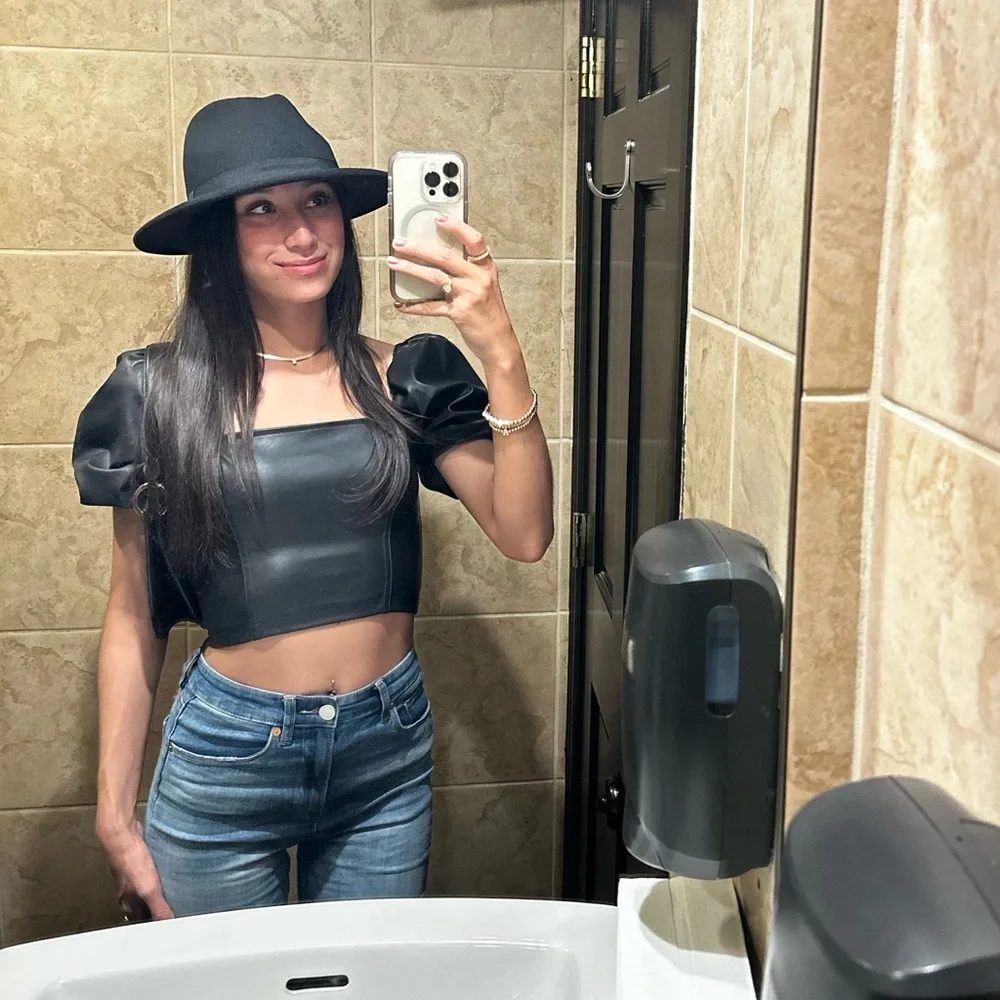 H&M Leather Puff Sleeve Corset Top - Picture 5 of 5